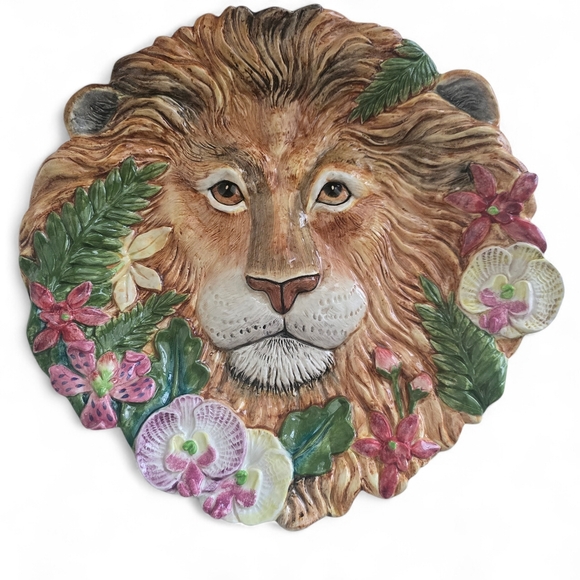 Fitz & Floyd Serengeti Lion Plate 11” Handcrafted Jungle Wildlife Floral Charger - Picture 2 of 5